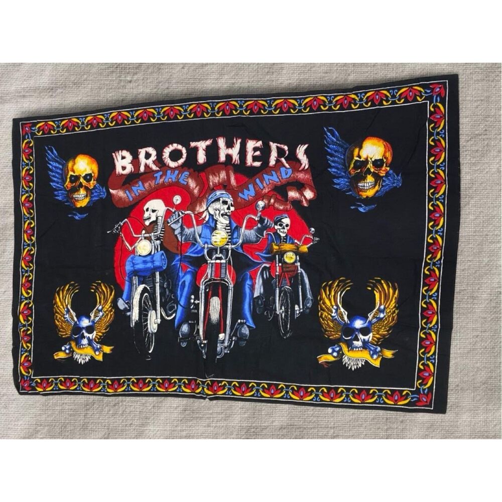 Vintage Grunge Goth Biker Motorcycle Skeleton Brothers Tapestry Wall Decor